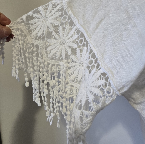 Valentina Naldi 100% Linen Open Front Tunic/Cover Up. Floral,Fringe Hem. O/S - Picture 2 of 9
